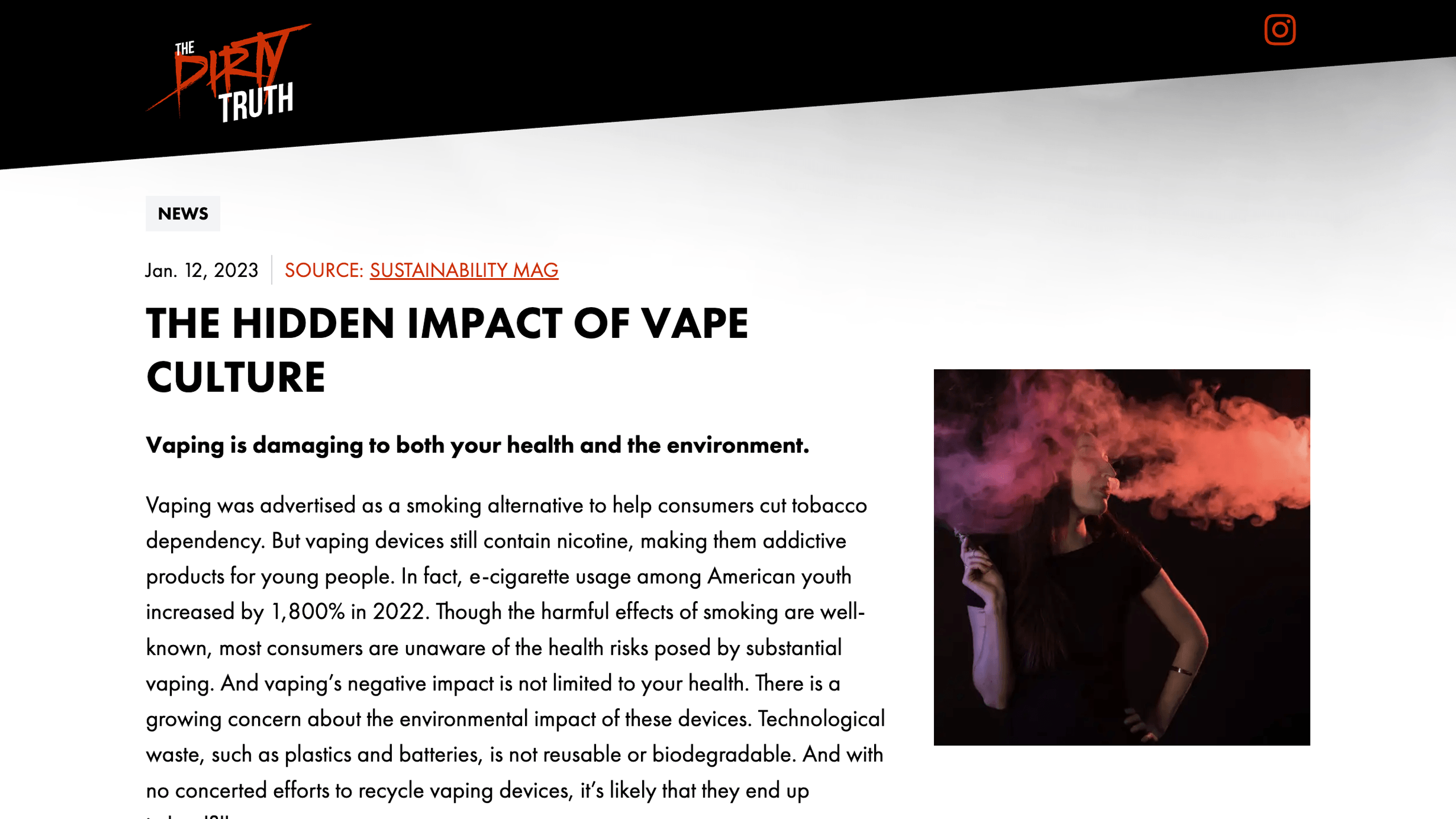 Dirty Truth website news page