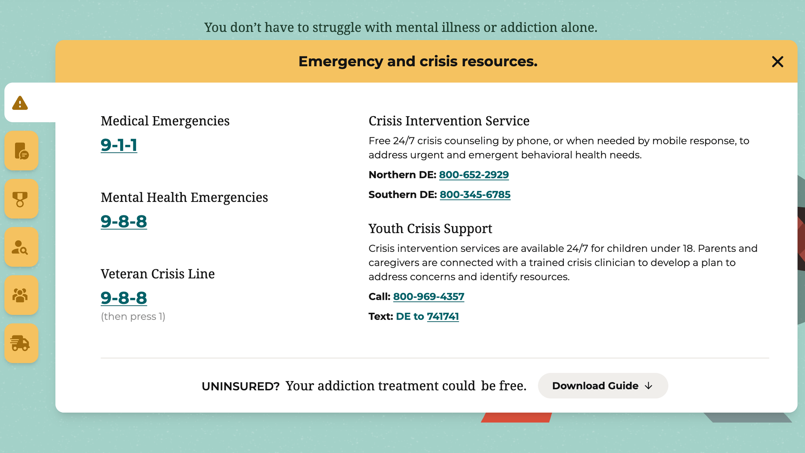 Help Is Here website get help panel