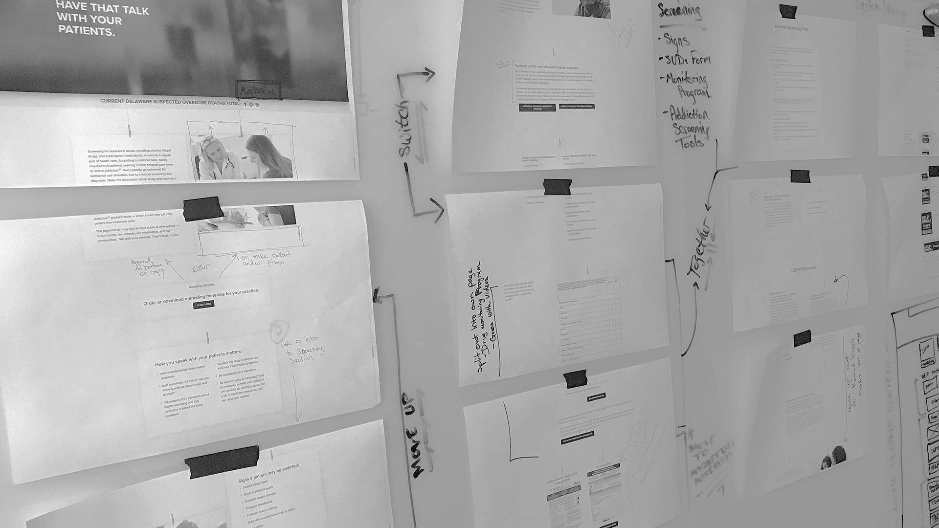 Help Is Here whiteboard wireframes